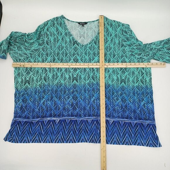 Ulla Popken Border Blues Print V-Neck Cotton Knit Tunic Top Tribal Ombre 32/34 - Picture 11 of 11